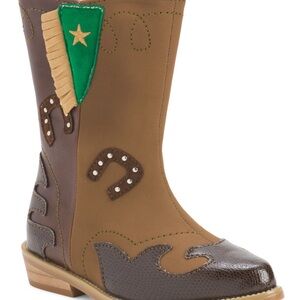 L'Amour Brown and Green Kids Cowboy Boots